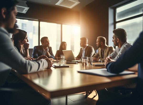 employees sitting at a table for a meeting